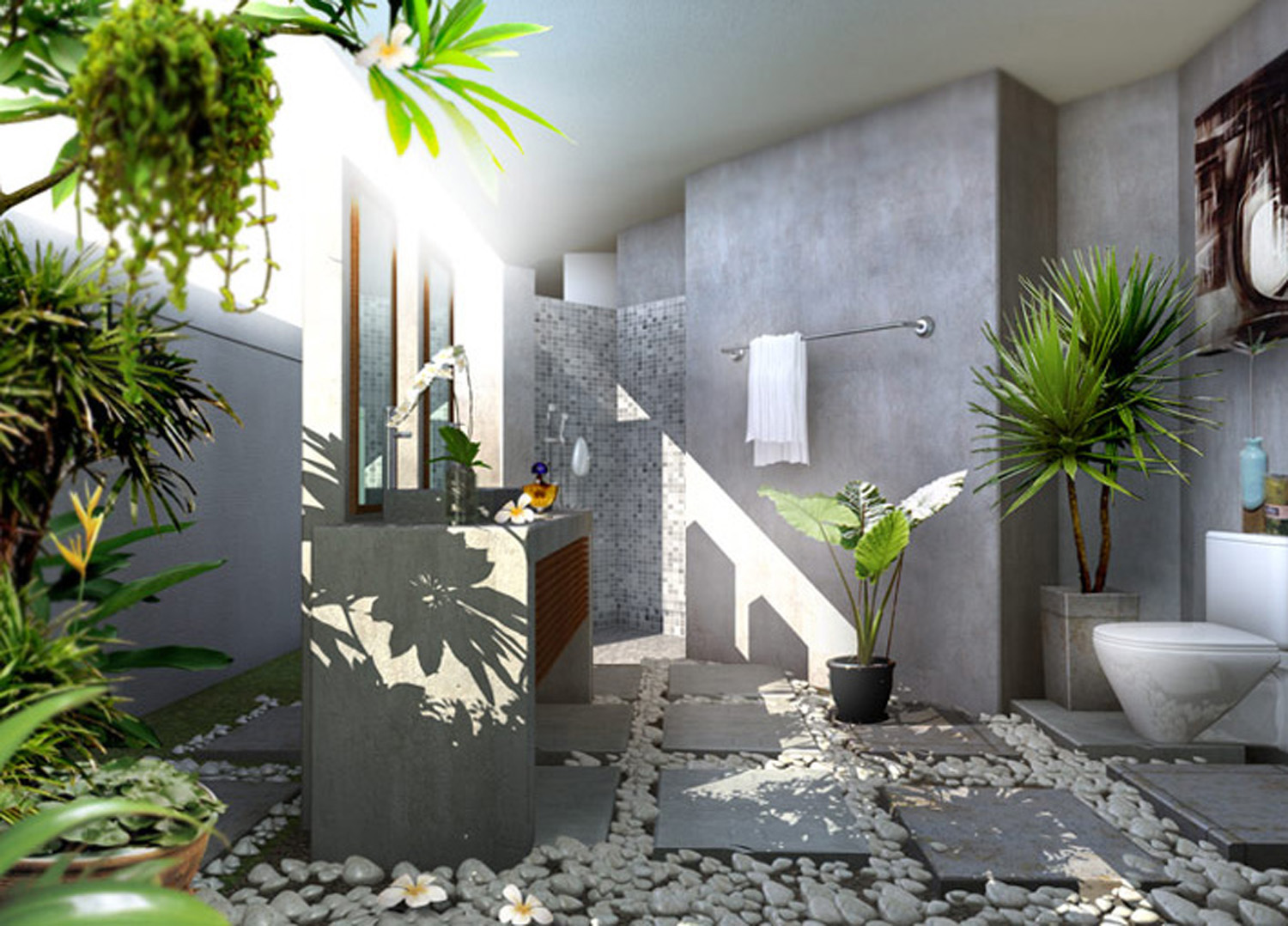 trang trí cây xanh trong nhà tắm