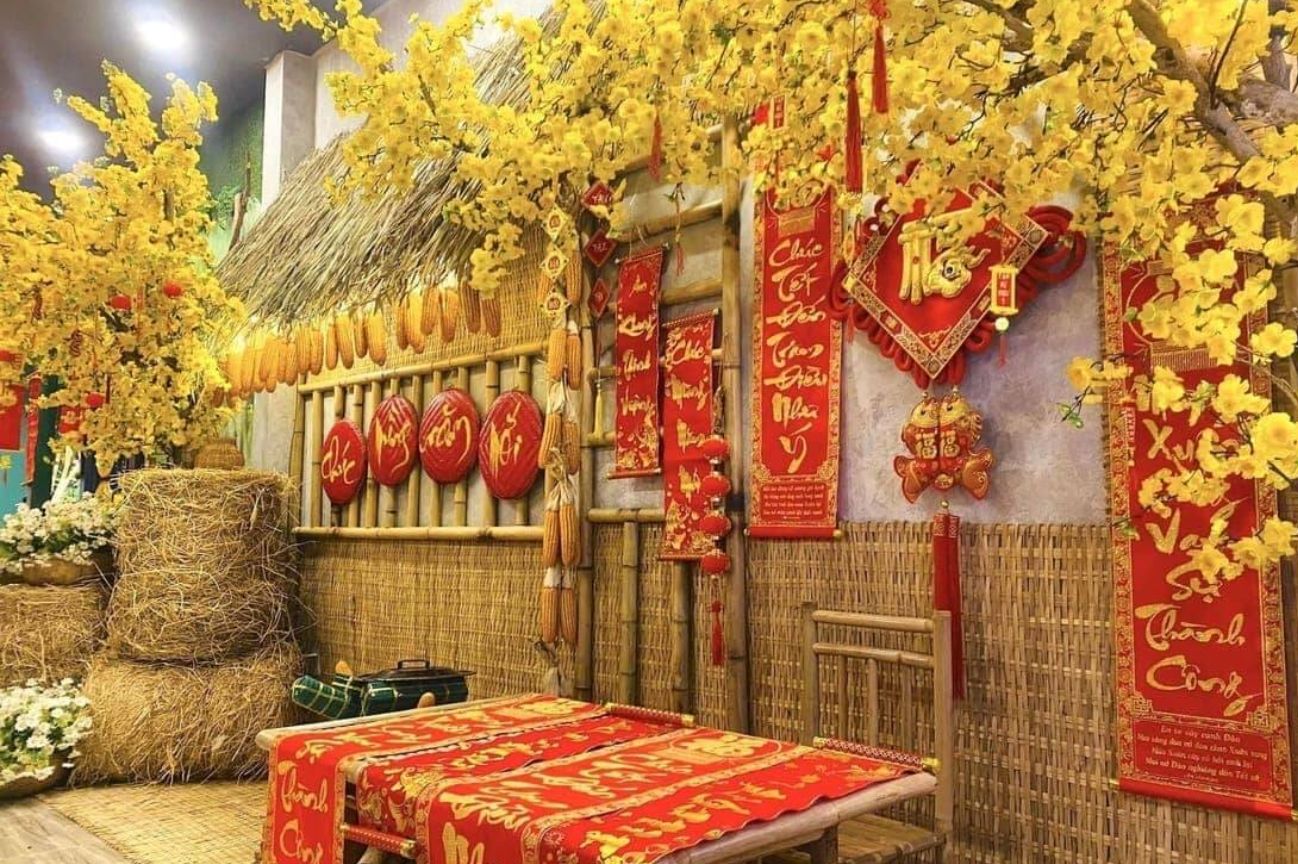 cách trang trí gian hàng Tết 
